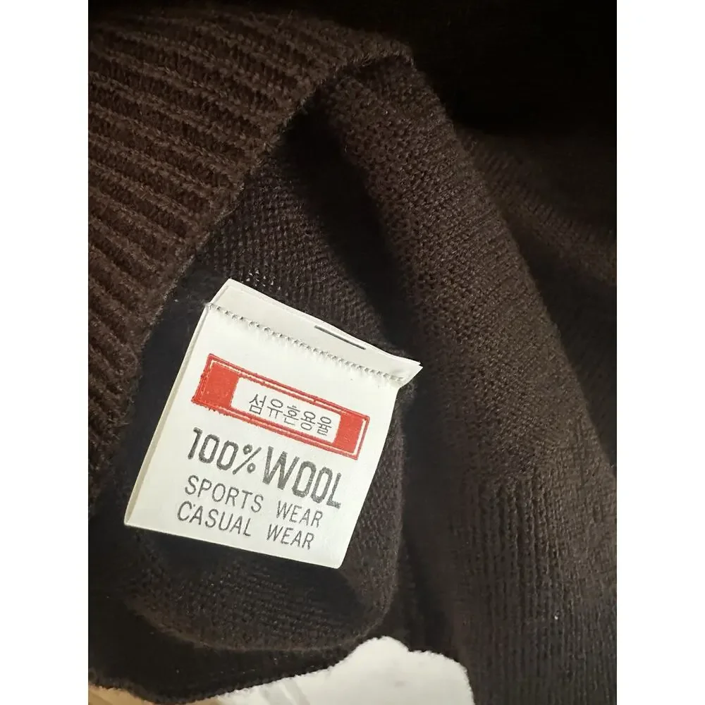 Vintage Hyungjea‎ 100% Wool Polo Sweater Mens Medium Brown Knit Long Sleeve